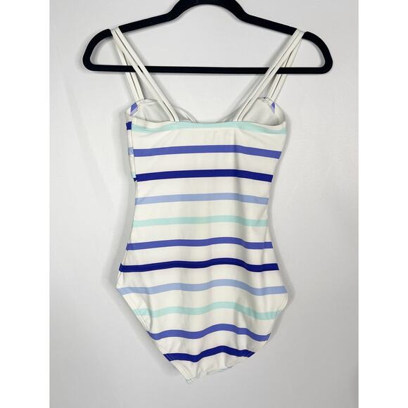 Kate Spade XSmall Blue White Striped Provincetown Cut Out One Piece Swimsuit XS - Picture 2 of 14